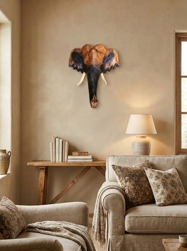 Wooden elephant head wall - wooden,